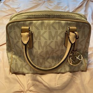 White and beige logo Michael Kors tote